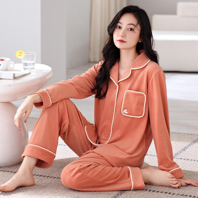 Pajamas Women'S Autumn And Winter Long-Sleeved Warm Island Fleece Thickened Coral Fleece Spring And Autumn Loungewear