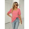 Summer Women's T-Shirt Solid Color Square Neck Wrinkled Bubble Sleeve Short Sleeve Top