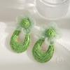 U-shaped Mesh Flower Earrings Sweet Beach Drop Earrings Korean Style Straw Weave Earrings  Party