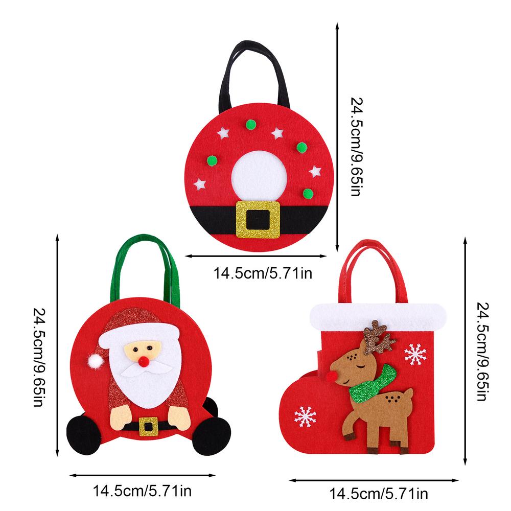 Christmas Bags 3 Pieces Santa Elk Felt Chocolate Bags Decor Holiday Snack Container For Holiday Cookie Food Snack Dulces Baking 14.5x24.5cm