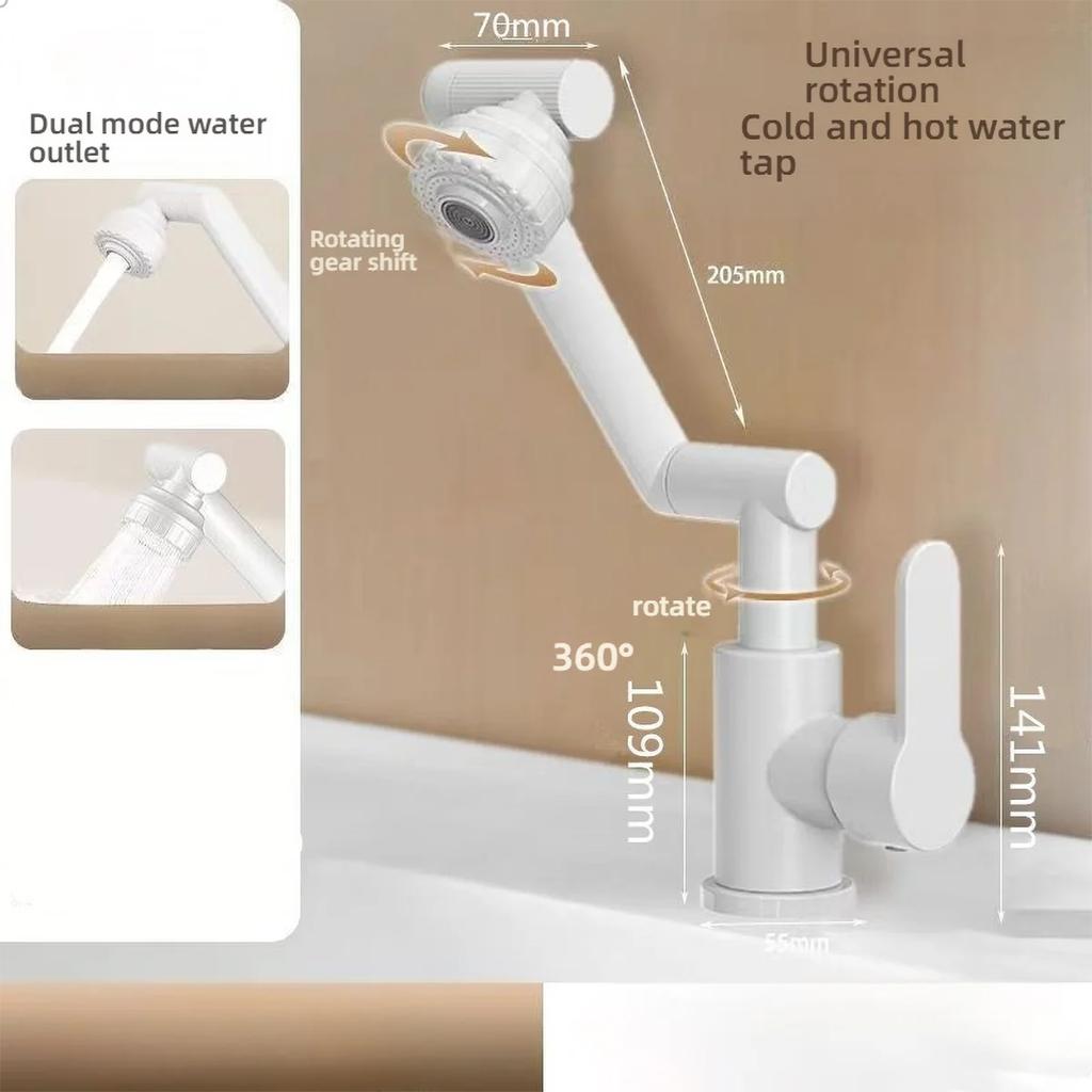 Dual Mode Universal Rotating Faucet Robotic Arm Wash Basin Kitchen Bathroom Hot and Cold Household Basin Wash Basin Sink