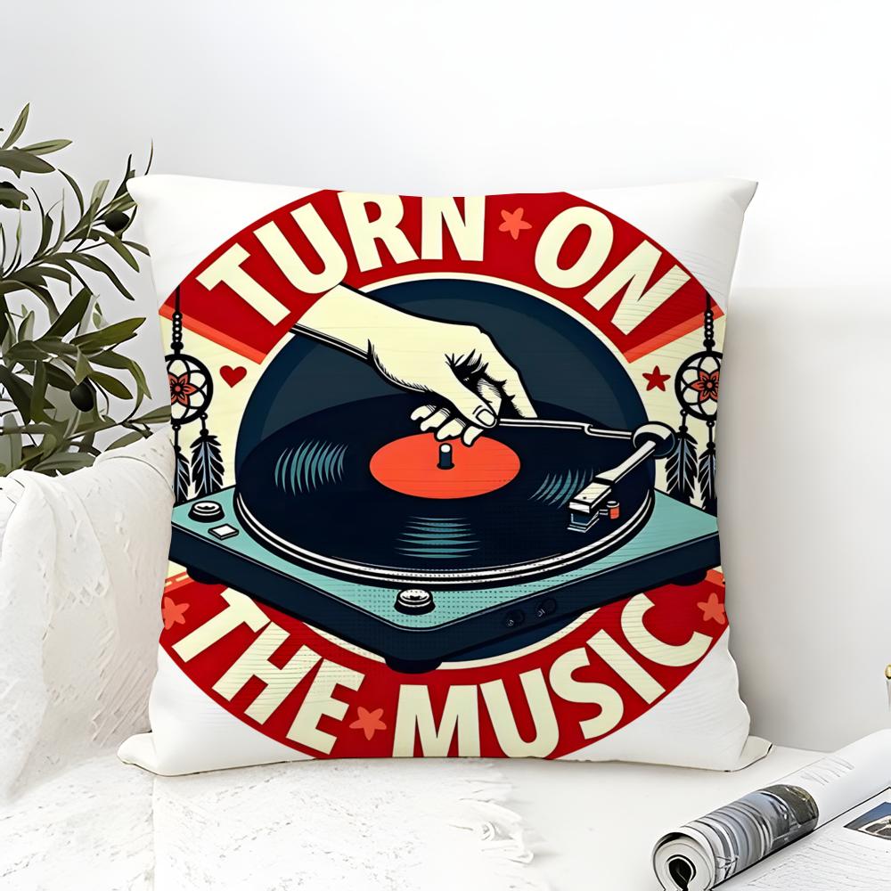 Simple Stylish Music Record Design Pillow Case Cotton Linen Fabric Square Zipper Pillowcase Home Decorative Living Room