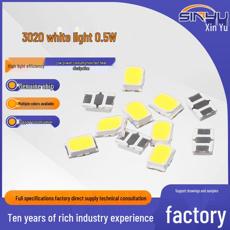 High-Brightness 0.5W 3020 White LED Lamp Beads SMD 120°