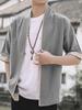 YF Men's Jinbei Cardigan Shirt Top, Haori (Cotton Jacket), Loose Fit, Plus Sizes, Japanese Style, Workwear, Samue, Short Sleeve, 5/8 Sleeve, Solid Col