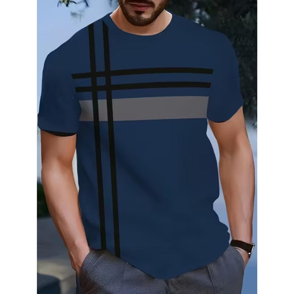 New Summer Men's Fashion T-shirt Personality Geometric Pattern Printed Men's T-shirt Top
