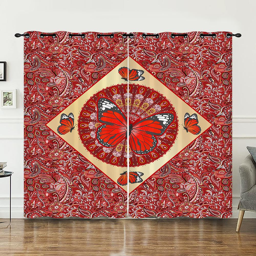 Curtains Animal Butterfly Dark Wind Flower Curtains Bedroom Living Room Blackout Curtain Perforated