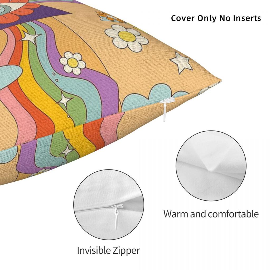 Retro Hippie Boho Rainbow Square Pillowcase Polyester Linen Velvet Creative Zip Decor Throw Pillow Case Sofa Seater Cushion 18"