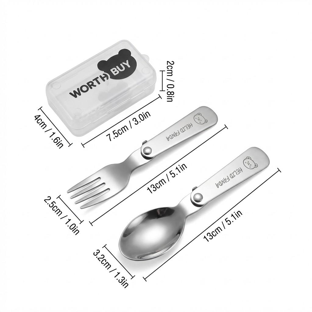 3Pcs/Set Portable Folding Fork Spoon With Box 304 Stainless Steel Cutlery Set Mini Cute Tableware Set Suitable for Kids Students
