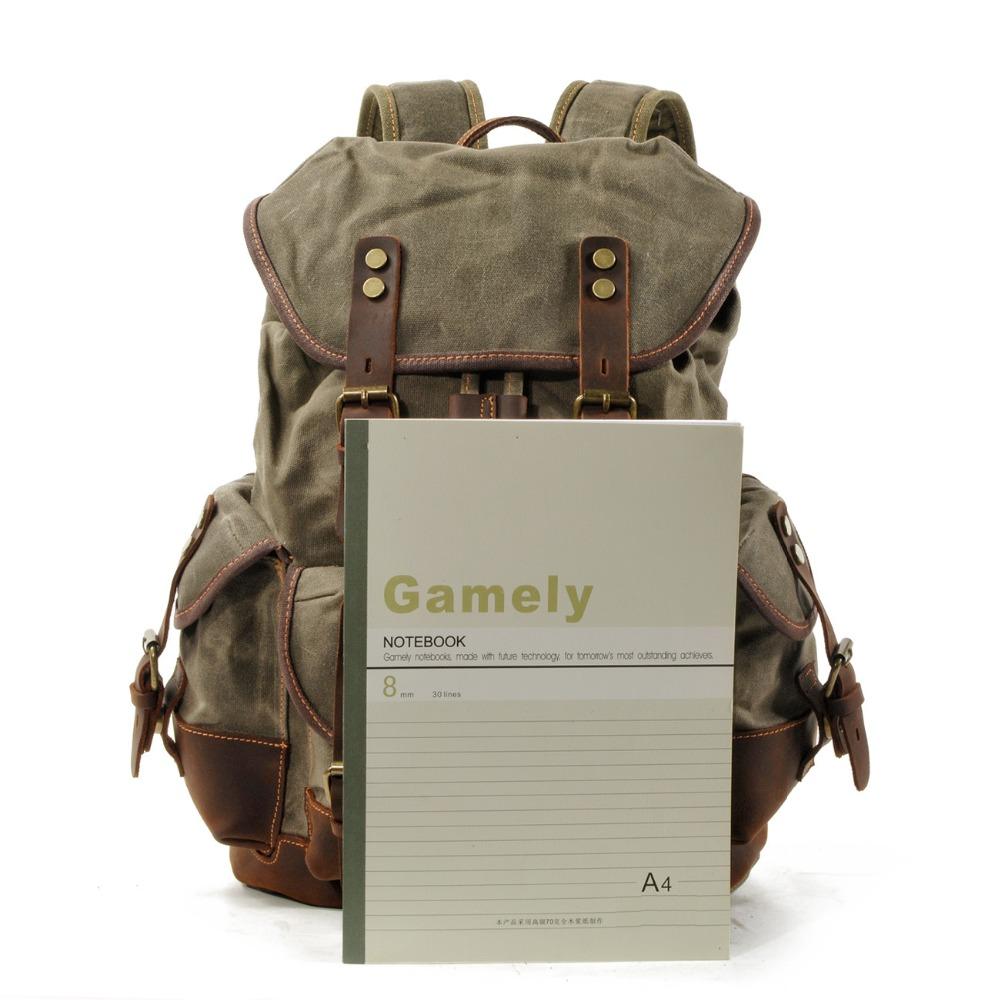 Vintage Canvas Backpacks for Men Laptop Daypacks Waterproof Rucksacks Large Waxed Mountaineering Travel Pack Vintage Backpack