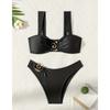 Women's Ring Bikini Set Wide Strap High Cut Two Piece Swimsuit