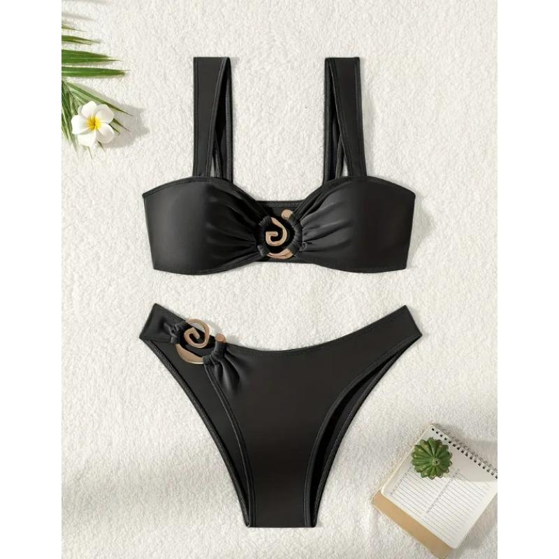 Women's Ring Bikini Set Wide Strap High Cut Two Piece Swimsuit