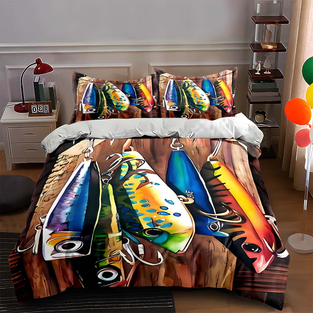 

Colorful fishing lures. Bedding Duvet cover sets Duvet covers Pillowcases gifts (1 * Duvet Cover 2 * Pillowcases, without duvet insert) 135x200cm