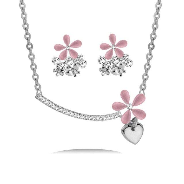 Kioozol Small Opal Flowers Necklace Earrings Set For Women Wedding Party Jewelry 2023 New 241 Ko1