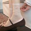 Cherry Buttoned Socks - Children's Summer Lightweight Mesh Perforated Tube Socks with Sweet Lace Trim and Solid Color Pile-up Socks