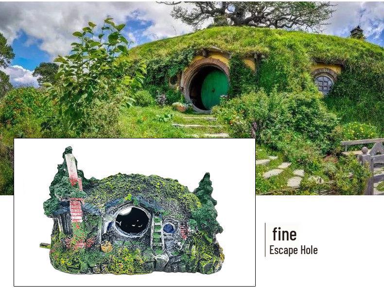 Hobbit House Fish Tank Decoration: Castle, Treehouse & Hiding Spot for Fish, Shrimp, Hermit Crabs, and Reptiles