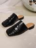 Fashion Shimmery Metallic Gold Silver Closed Toe Women Summer Slides Sandals Square Low Heels Slip-on Casual Mules Slippers Big Size 42