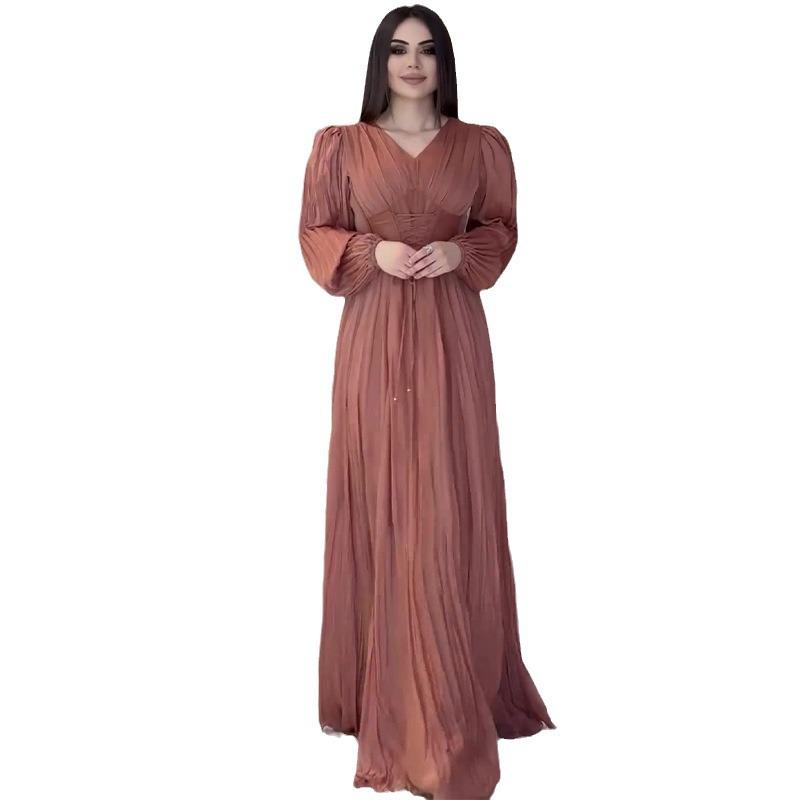 2024 Autumn French V-Neck High-Waisted Slimming Long-Sleeved Dress