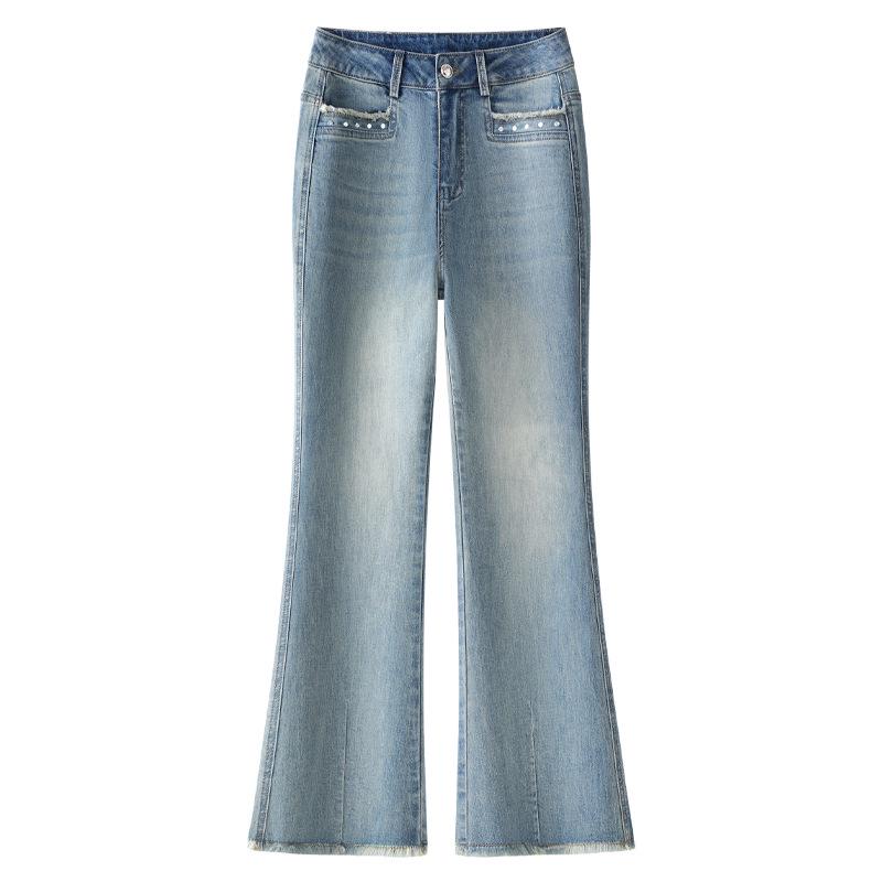 

Women s 2024 Light Color Brushed Nine-Point Slim-Fit Flared Jeans S