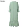 ZANZEA Women Casual V-Neck Solid Color 3/4 Sleeve Midi Dress