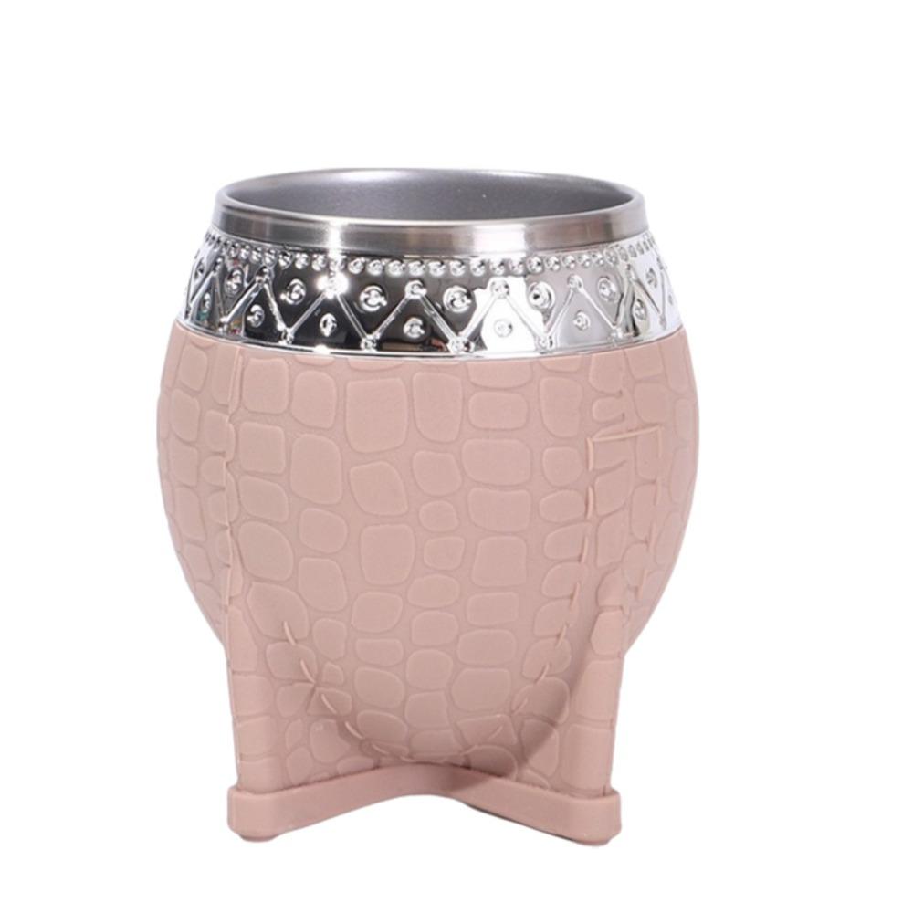 Tortoiseshell Pattern Stainless Steel Double Wall Cup Flat Bottomed Coffee Cup Eggshell Cup  Tea Brown Small Mouth