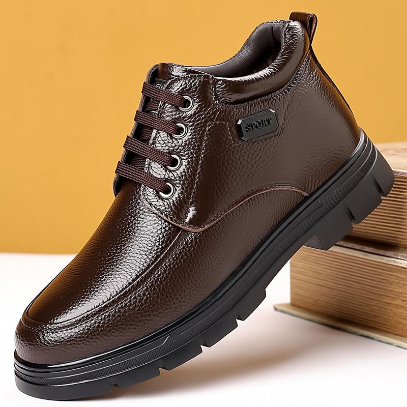 Men's cotton shoes Men's winter warm velvet cotton leather shoes Middle-aged leather winter non-slip shoes