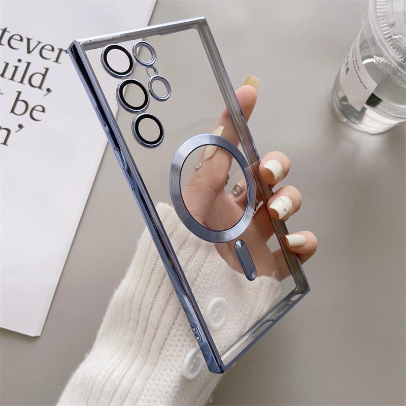 Transparent Plating For Case For Samsung Galaxy S22 S23 S21 Ultra Plus Wireless Charge Silicone Clear Cover Cases