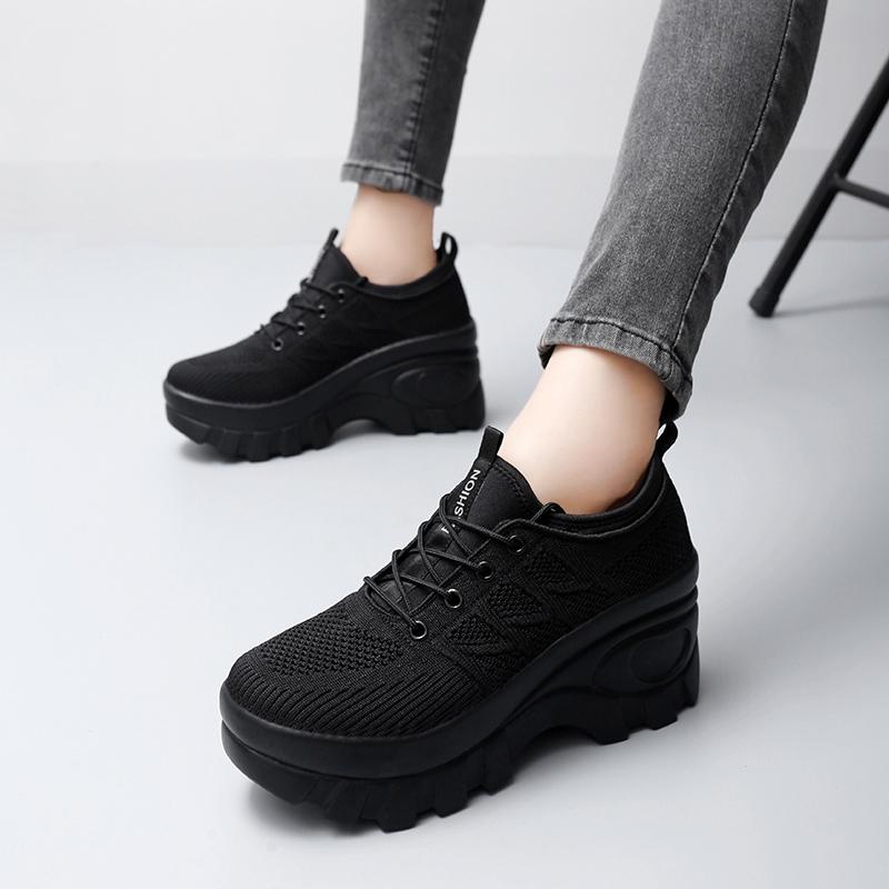 Fashion Women Platform Trainers Sneakers 8CM Heels Wedges Shoes Mesh Breathable Height Increased Outdoor Running Shoe Sneaker
