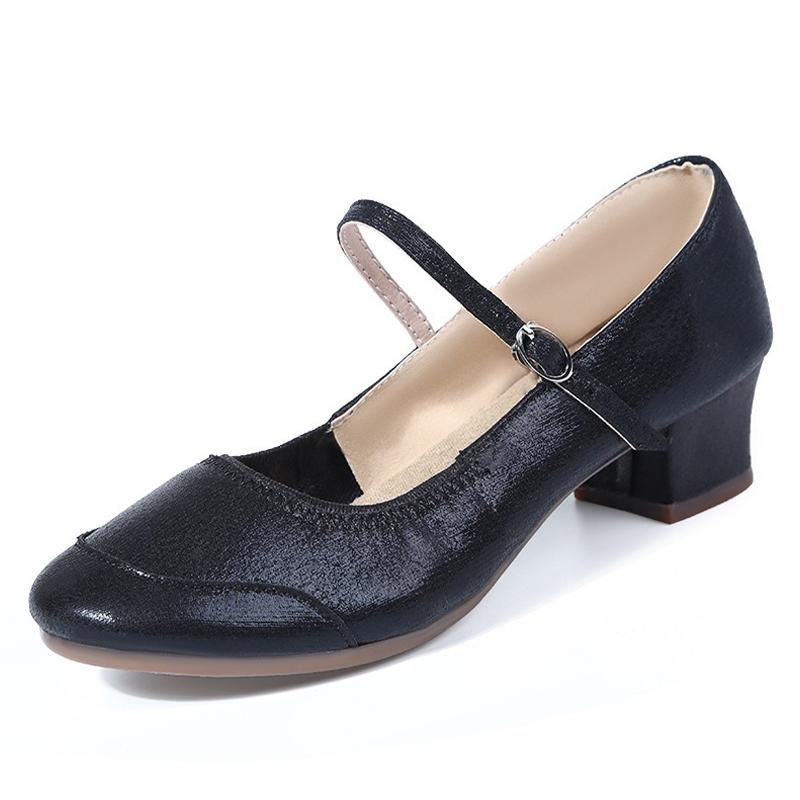 Size 34-42 Ladies' PU Modern Dance Shoes Gold Close Toe Beginner Latin Low Heeled Mary Jane Shoes