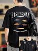 Unisexs Printed 100 Cotton Casual Loosefitting Breathable Fashionable Fishing Pattern Shortsleeved Roundneck Tshirt