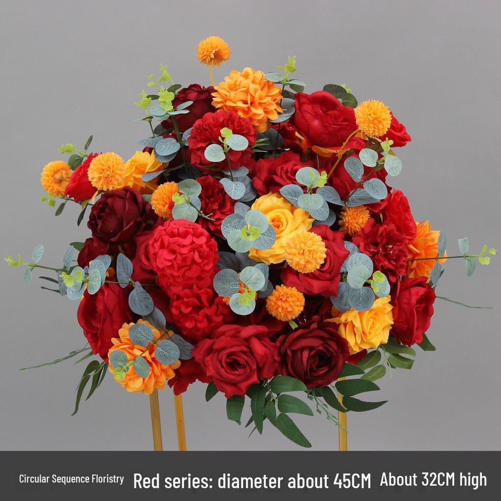 Simulated Silk Floral Arrangement: Round Flower Ball for Aisle, Table, or Wedding Stage Decoration.