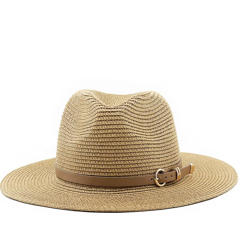 New look khaki fashion casual versatile big edge flat edge top hat travel beach sun protection Panama sun hat