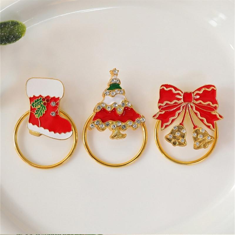 Holiday Table Rings for Christmas Napkin Use, Color Detail Table Piece with Enamel Look and Single Unit Scope