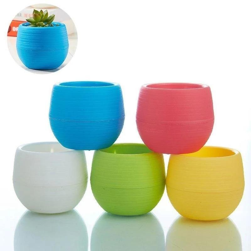 1PC Creative Eco-friendly Colourful Mini Round Plastic Plant Flower Pot Garden Home Office Decor Planter Outdoor Garden Supplies