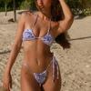 2024 European & American Solid Color Tie-Up Split Swimsuit: Women's Sexy Printed Backless Bikini