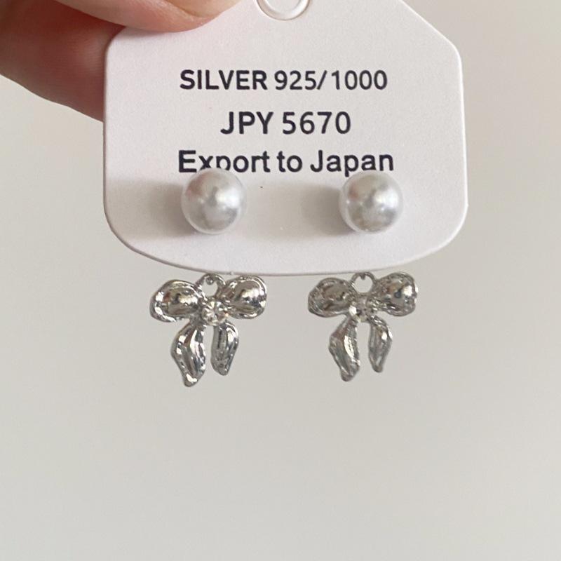 Unique Zircon Bow  Pearl Two-Way Stud Earrings