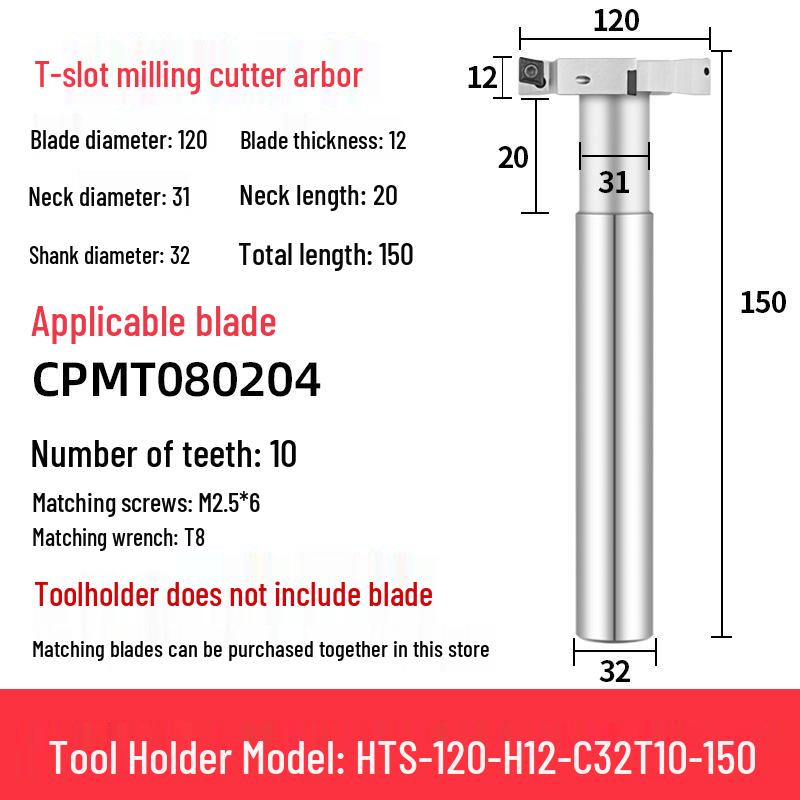CNC T-Slot Milling Cutter with HTS Three-Sided Blade, Shank Thickness: 6, 8, 10, 12 Mm