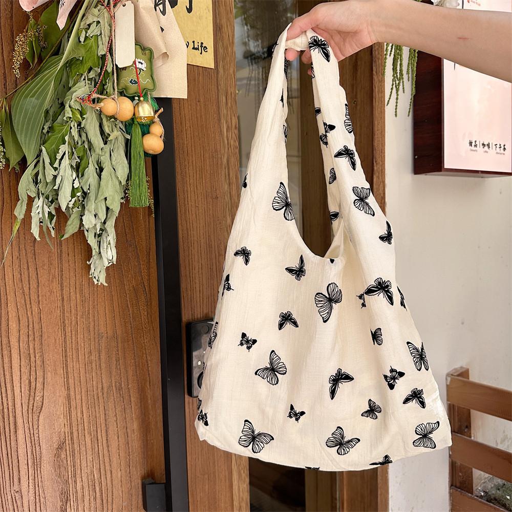 Trendy Lace Butterfly Canvas Tote Bag For Women With Large Capacity For Daily Use