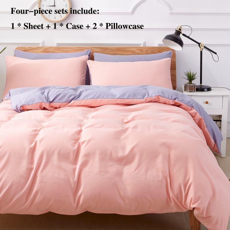 Bed Four Sets of Solid Color Simple Pillow Bed Sheets Are Set In Cases Home Bedding