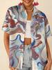 Gentle blue floral printed shirt for women, short-sleeve loose lapel design, niche vacation style top