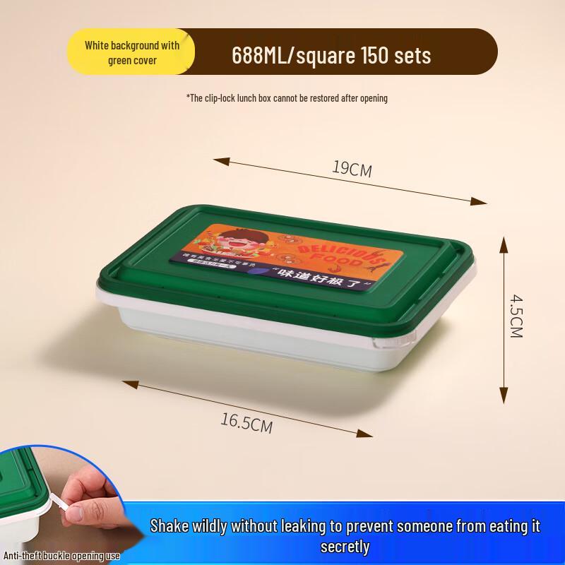 Disposable Square Plastic Food Containers with Secure Green Lids