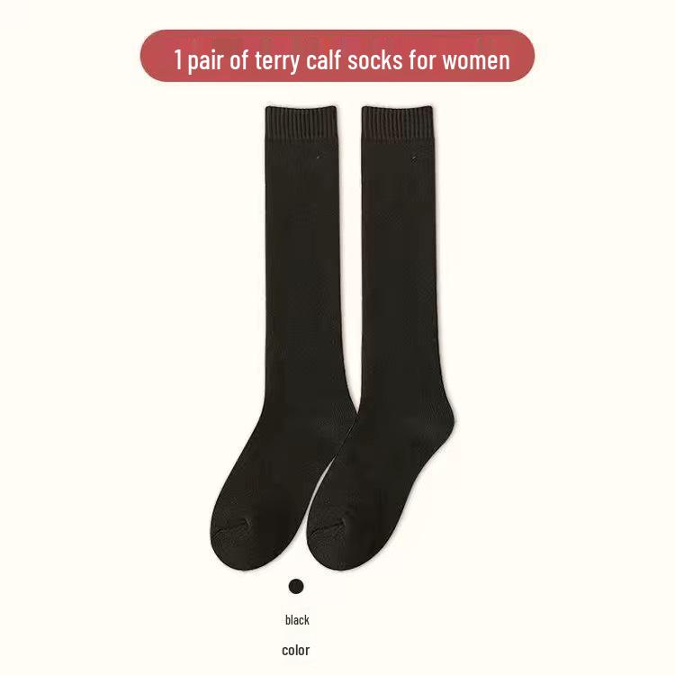 Women's Thick Terry Calf Socks - Warm Solid Color Towel Socks for Autumn and Winter