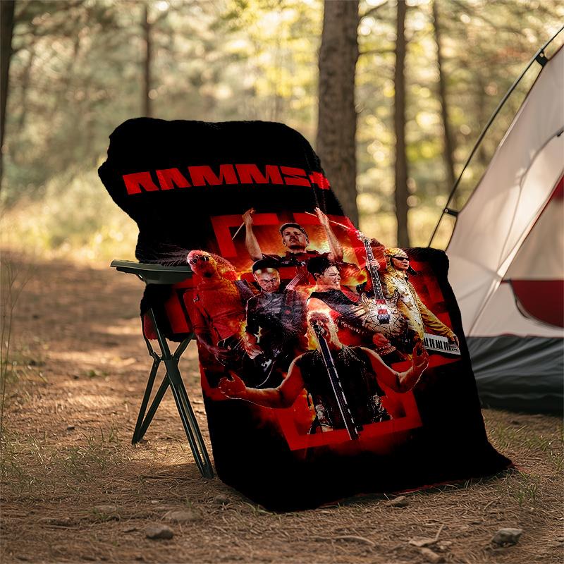 1pc Rammstein3 Theme Blanket - Digital Print, Polyester, Cozy for All Seasons, Perfect for Outdoor, Camping, and Travel