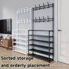 1 5-layer Carbon Steel Independent Shoe Rack with Multi-purpose Clothes Hanger and 5-layer Shoe Rack To Save Space