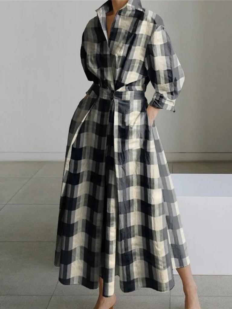 During the Republic of China, Large-size Commuter Fashion POLO Collar Lining Long Short-sleeved Loose Pendulum Dress