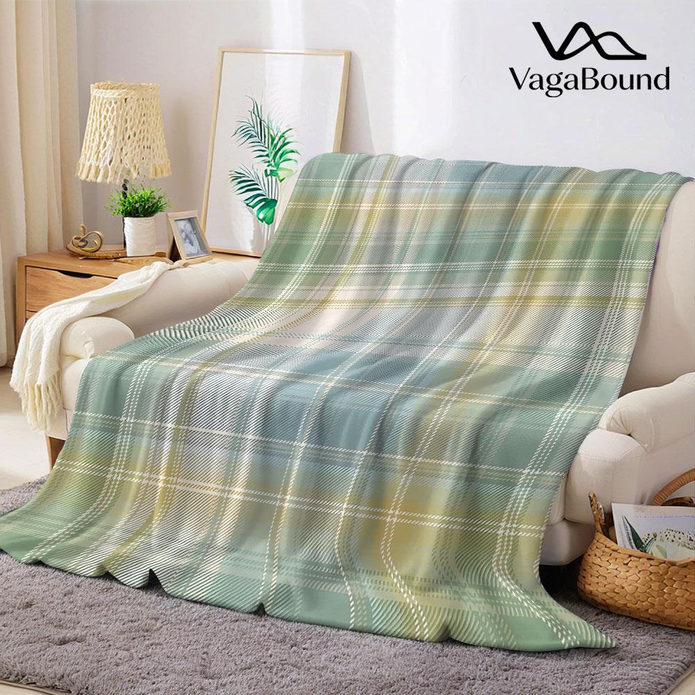 Pastel Sage Green Plaid Flannel Blanket
