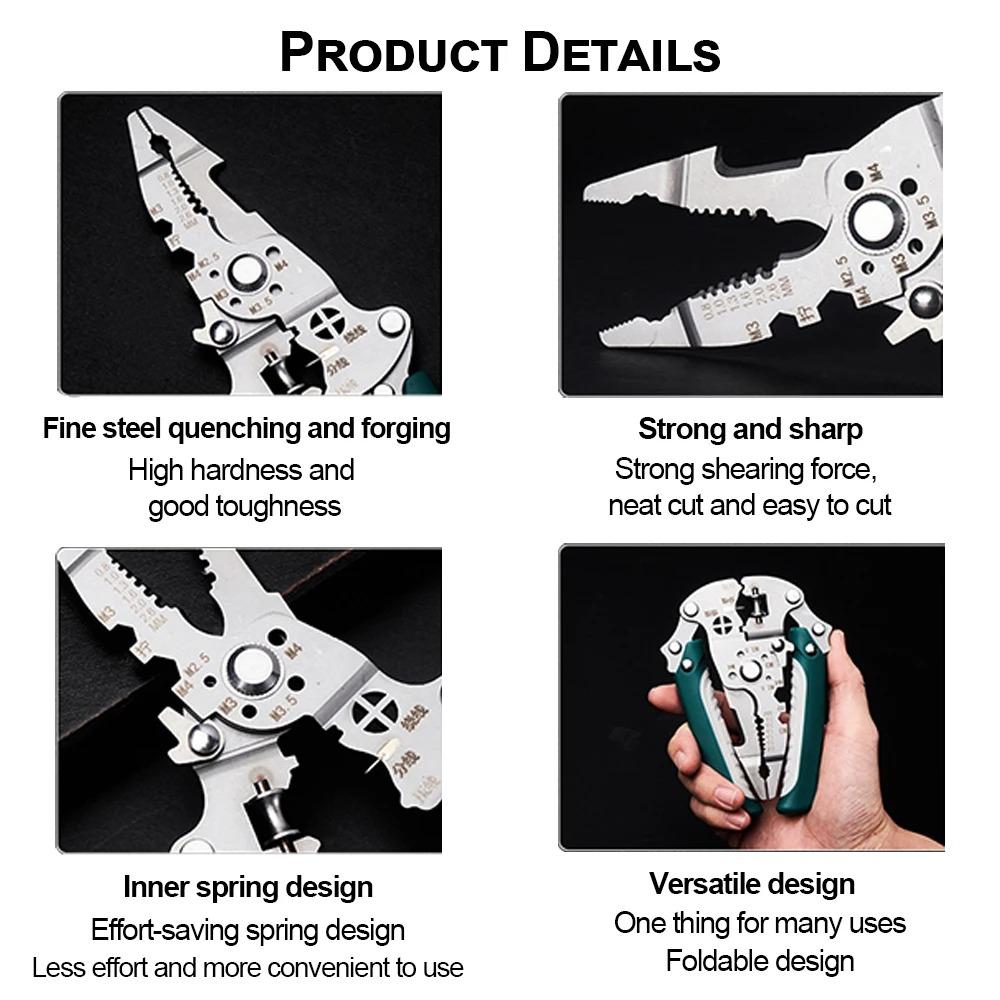 Multifunctional Foldable Wire Stripper Crimper Cable Cutter Pliers Electrician Cable Cutting Wiring Pulling Stripping Tools