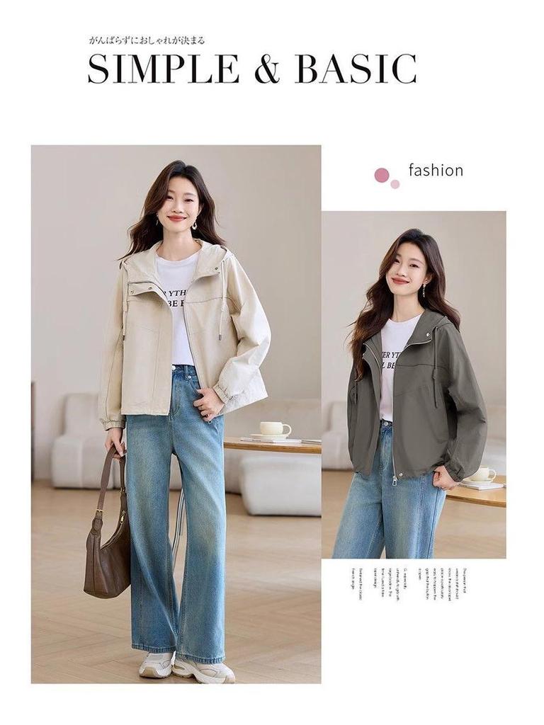 2025 Women's Petite Hooded Trench Coat - Casual Fashion for Spring and Autumn