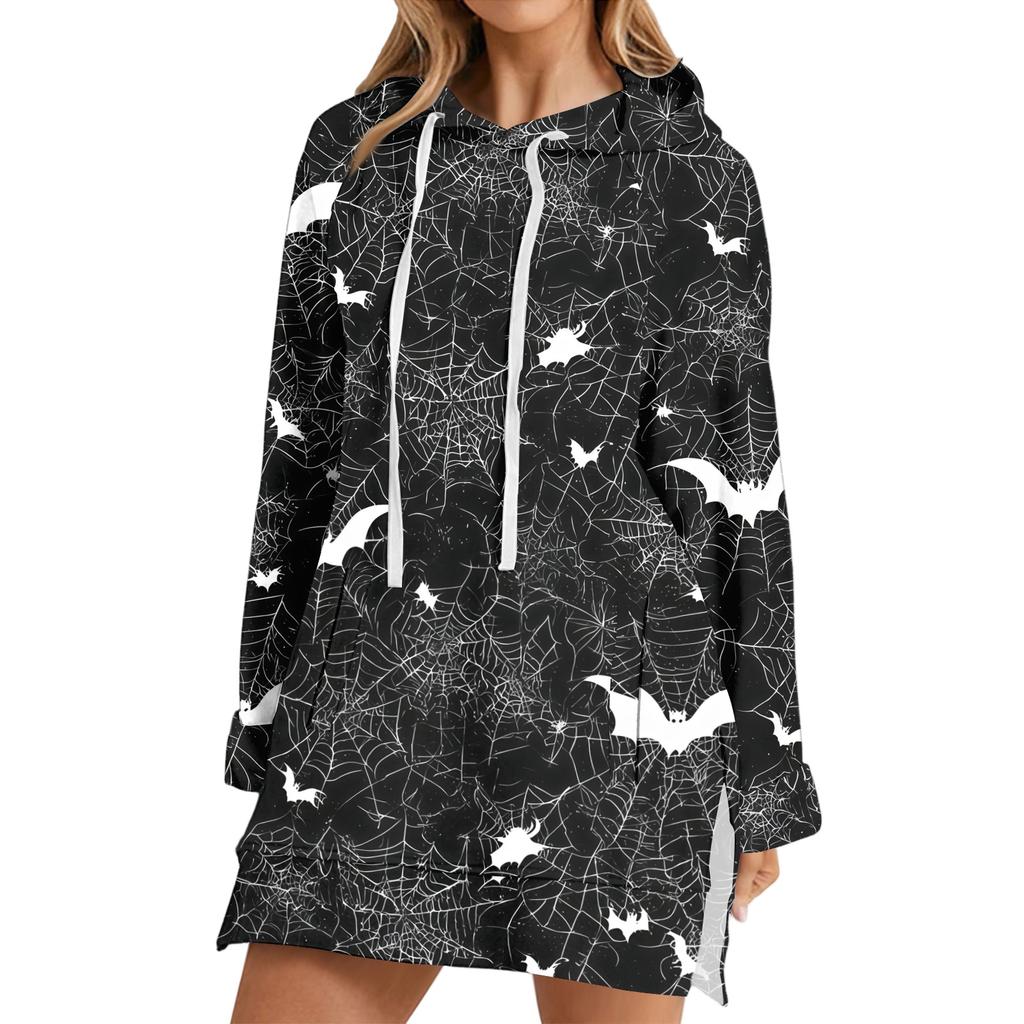 Women's Casual Long Sleeve Halloween Print Hoodie Pullover Top for Fall Festive Wear