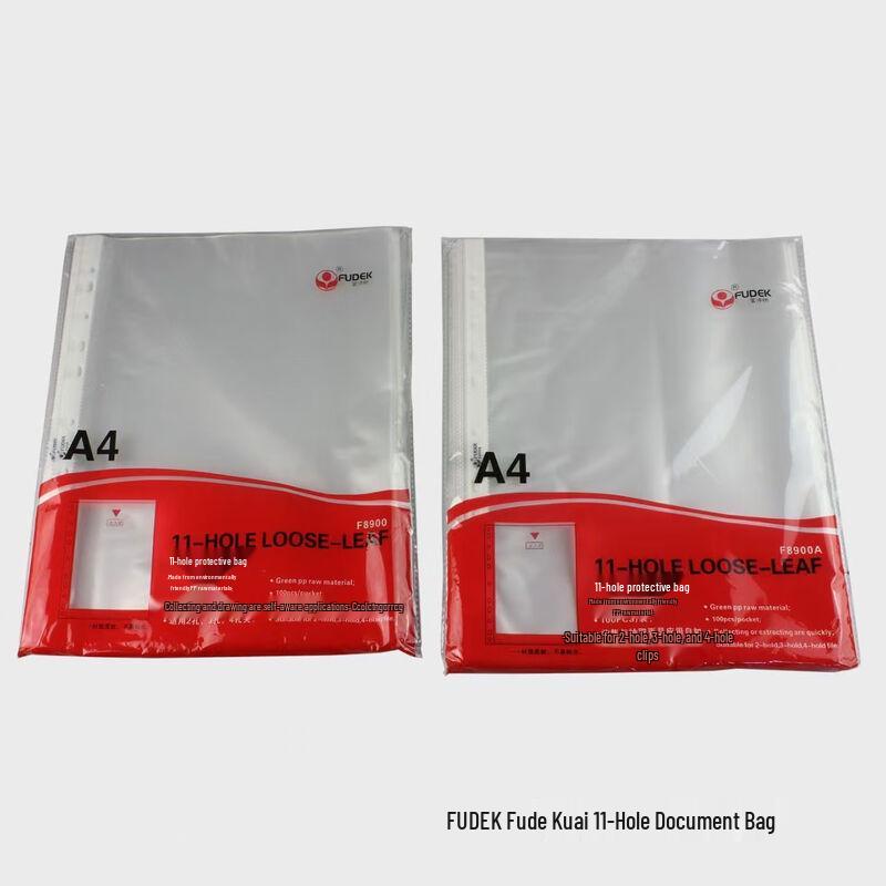 A4 11-Hole Transparent PP File Protector Sheets, 100 Pack