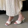 Fashion Elegant Women Pumps Heels Slides Shoes Female Slip On Footwear Square Toe Fashion Butterfly-Knot Ladies High Heels Shoes